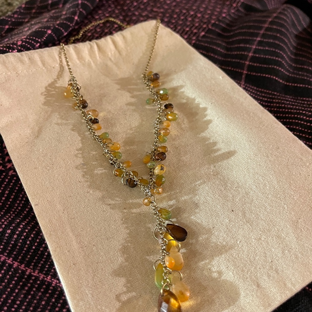 Y2k lariat juicy looking semiprecious stone clusters neutral natural green brown
